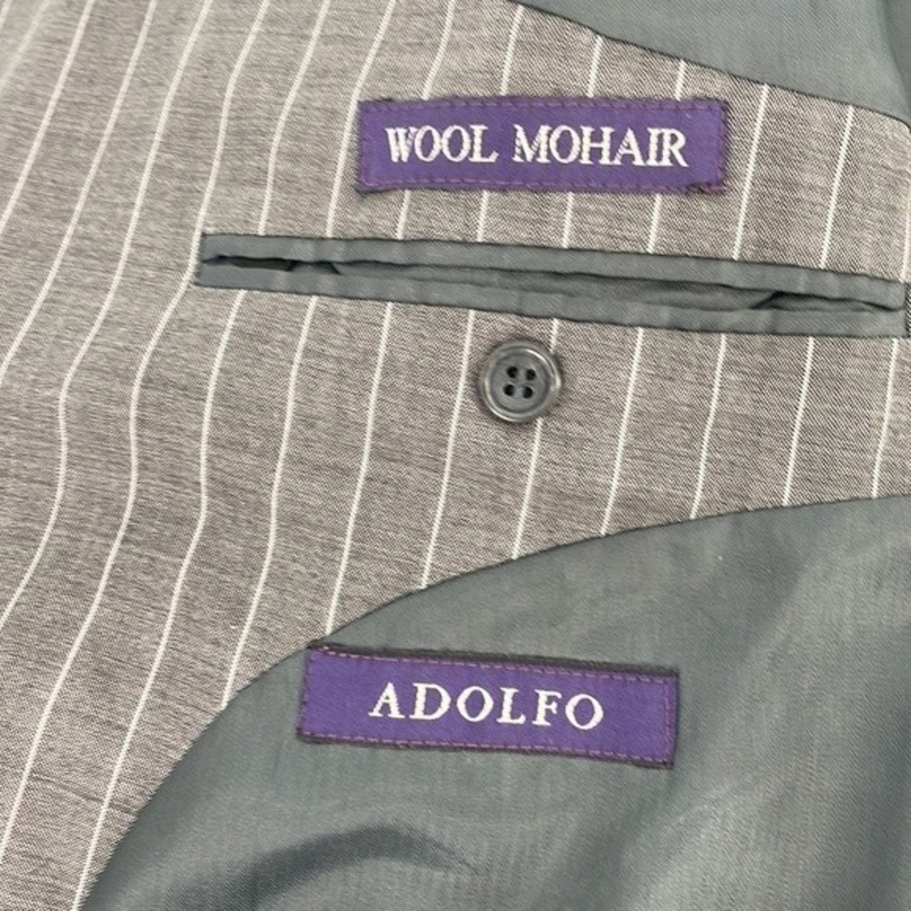 ADOLFO 36L men's gray wool mohair pinstripe blazer suit jacket sport coat - Picture 4 of 11